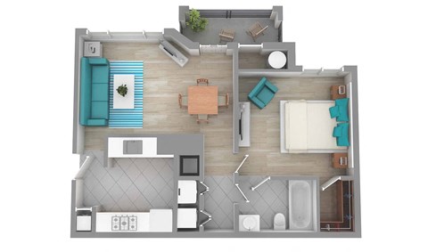 Floor plan for 1 bed, 1 bath, 621 sqft